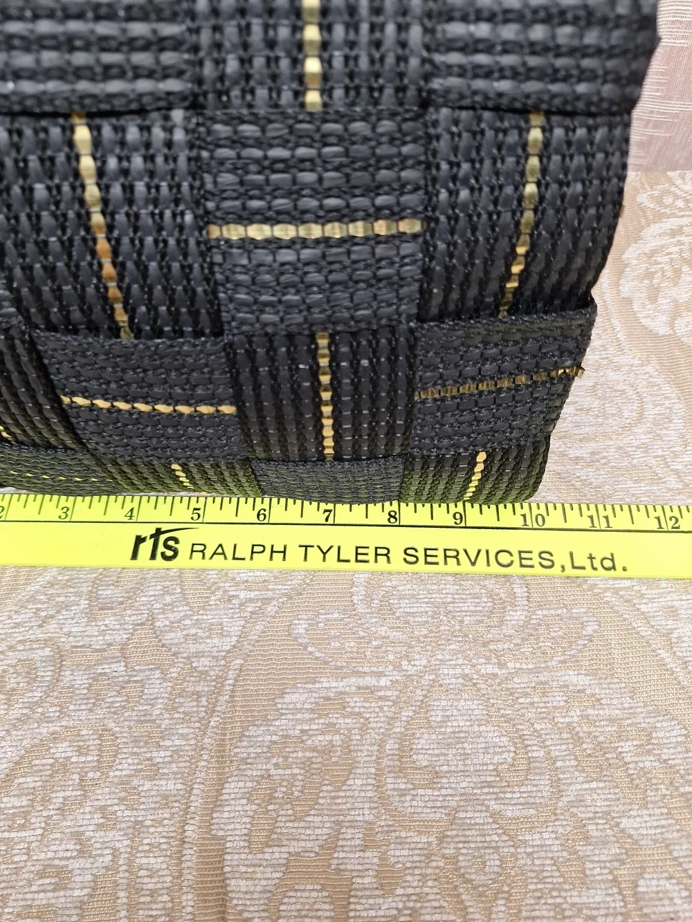 Woven Black Shoulder Bag with Gold Trim